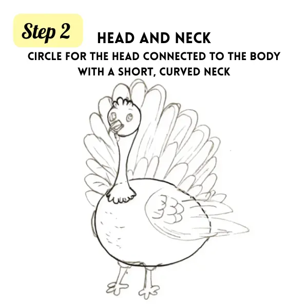 Step 2 how to draw a turkey step by step — outline with marker showing neck and head