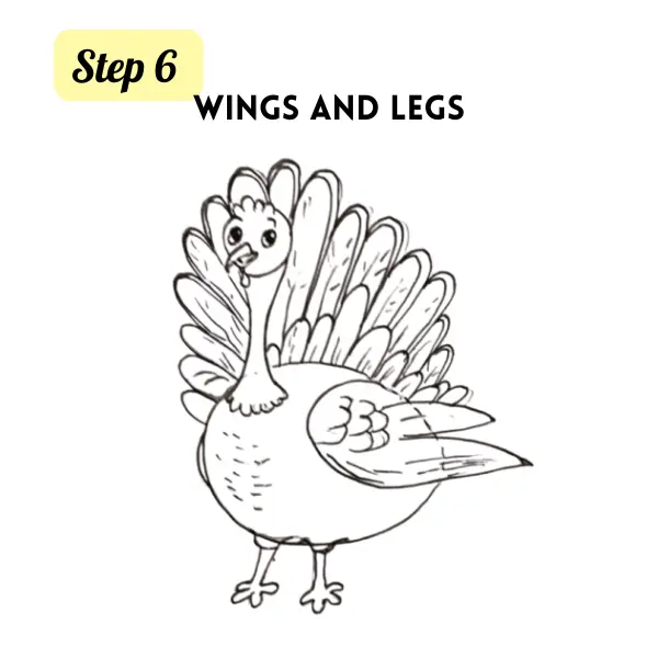 Step 6 how to draw a turkey step by step — finished colorful turkey drawing for Thanksgiving