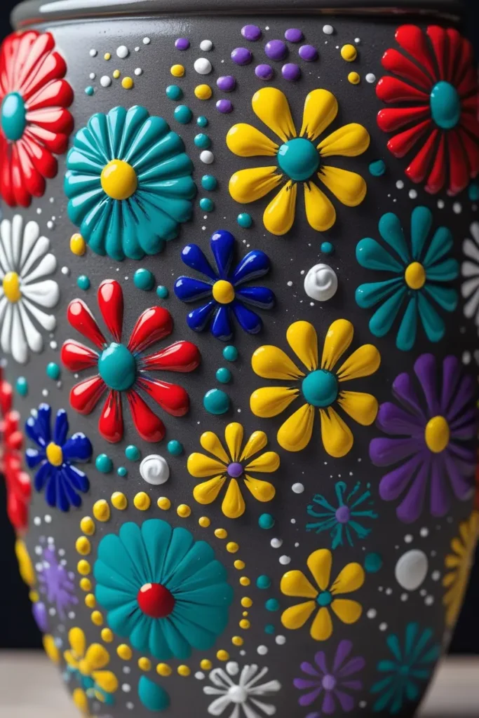 Dot art painting on pottery
